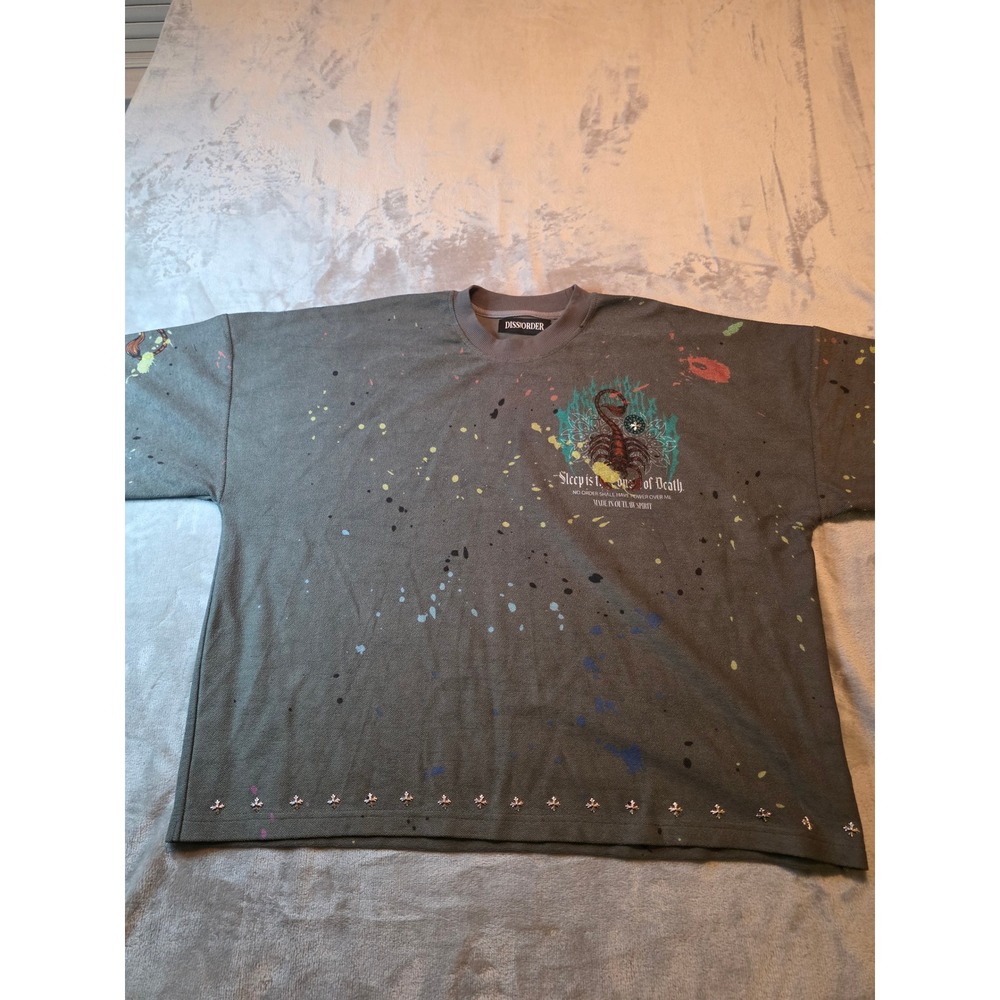 DISS THE ORDER T-Shirt Mens Large Gray Scorpion Paint Splatter Studded Graphic